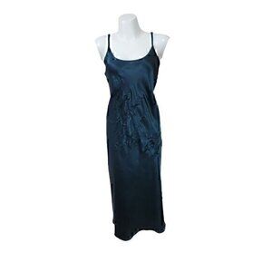 Cabernet Silky Gown Slip Dress S Green Embroidered